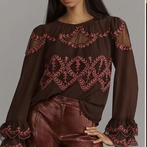 NWT Anthropologie Long-Sleeve Appliqué Blouse
